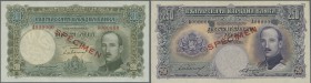 Bulgaria: pair with 200 and 250 Leva SPECIMEN 1929 series, P.50s, 51s. 200 Leva with lightly wavy paper as usually (UNC), 250 Leva with soft vertical ...