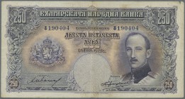 Bulgaria: pair of the 250 Leva 1929, P.51, both notes in Fine condition with stained paper, several folds and tiny tears: F (2 Banknotes)