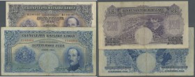 Bulgaria: Set of 2 notes containgin 250 and 500 Leva 1929 P. 51 & 52, the first one in condition F+, the second one in condition F-, both without larg...