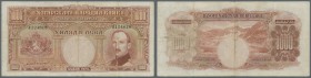 Bulgaria: 1000 Leva 1929 P. 53 in used condition with several folds and light staining in paper, no holes or tears, still nice colors, condition: F.