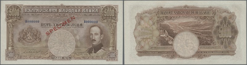 Bulgaria: 5000 Leva 1929 SPECIMEN, P.54s with lightly wavy paper as usually, oth...