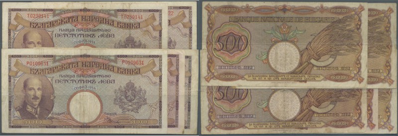 Bulgaria: Set with 5 Banknotes 500 Leva 1938, P.55, all in used condition with s...