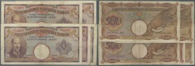 Bulgaria: Set with 5 Banknotes 500 Leva 1938, P.55, all in used condition with several folds, stained paper and tiny tears along the borders. Conditio...