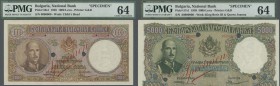 Bulgaria: extraordinary rare Specimen set of the 1938 series 1000 and 5000 Leva, P.56s, 57s with cancellation holes, both PMG graded 64 Choice uncircu...