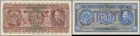 Bulgaria: very rare Specimen pair with 500 and 1000 Leva of the Reichsdruck Berlin series 1940, P.58s, 59s, both with a very soft diagonal bend at upp...