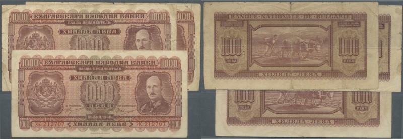 Bulgaria: Set with 3 Banknotes 1000 Leva 1940, P.59 in used / well worn conditio...