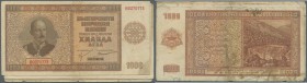 Bulgaria: Set with 9 Banknotes 1000 Leva 1942, P.61 with handling traces, like folds, stains and some with tears. Condition: F-/F (9 Banknotes)