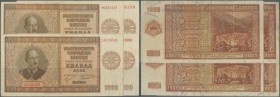 Bulgaria: nice set with 4 Banknotes 1000 Leva 1942, P.61, all notes vertically folded and some other wrinkles in the paper, slightly stained and some ...