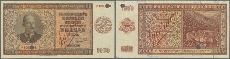 Bulgaria: 1000 Leva 1942 SPECIMEN, P.61s, printed by Giesecke & Devrient Leipzig...