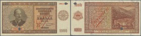 Bulgaria: 1000 Leva 1942 SPECIMEN, P.61s, printed by Giesecke & Devrient Leipzig with cancellation holes, and two tiny pinholes at left border. Condit...