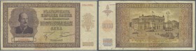 Bulgaria: 5000 Leva 1942, P.62, highly rare note with stained paper, several folds and tiny tears at upper and lower margin. Condition: F