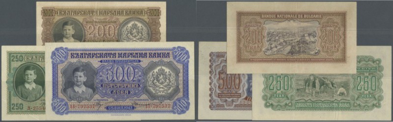 Bulgaria: Set of 3 notes containing 200 Leva 1943 P. 64 (F), 250 Leva 1943 P. 65...