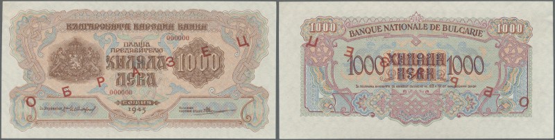 Bulgaria: 1000 Leva 1945 Goznak series with russian overprint SPECIMEN, P.72s wi...