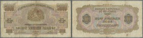 Bulgaria: 5000 Leva 1945 P. 73, used with folds and stainings, border tears but no holes, still nice collectable note, condition: F-.