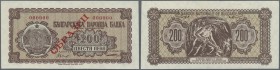 Bulgaria: 200 Leva 1948 SPECIMEN, P.75s with a few small pinholes at left border. Condition: XF