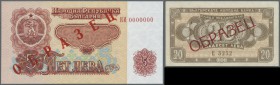 Bulgaria: pair with 20 Leva 1950 SPECIMEN with some pinholes and vertical fold (VF+) and 5 Leva 1974 SPECIMEN (UNC), P.79s, 95s (2 pcs.)