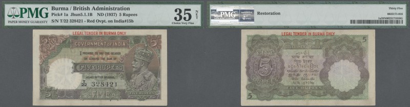 Burma: Government of India 5 Rupees with red overprint ”LEGAL TENDER IN BURMA ON...