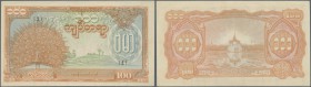 Burma: Japanese Puppet Satte of Burma 100 Kyats ND(1944), P.21, vertically folded and a few minor spots, condition: XF