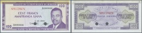 Burundi: 100 Francs 1968 Specimen P. 23a, with yellow glue trace from former mounting, condition: aUNC.
