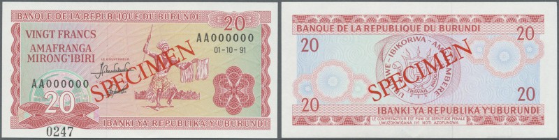 Burundi: 20 Francs 1991 Specimen P. 27bs in condition: UNC.