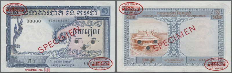 Cambodia: Banque Nacional du Cambodge 1 Riel 1955 TDLR Specimen, P.1s in UNC con...