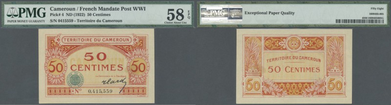 Cameroon: 50 Centimes ND(1922) P. 4, rare note especially in this condition: PMG...