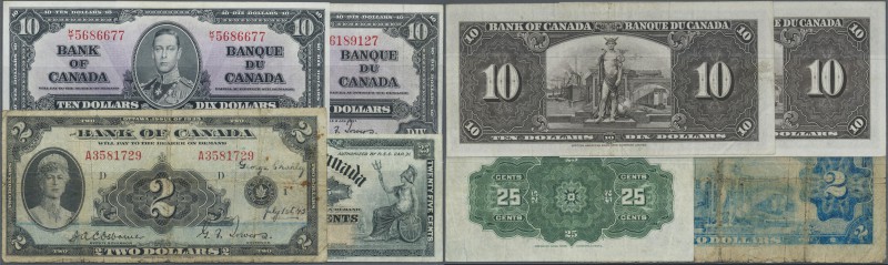 Canada: set of 4 notes containing Dominion of Canada 25 Cents P. 9 (F), 2 Dollar...