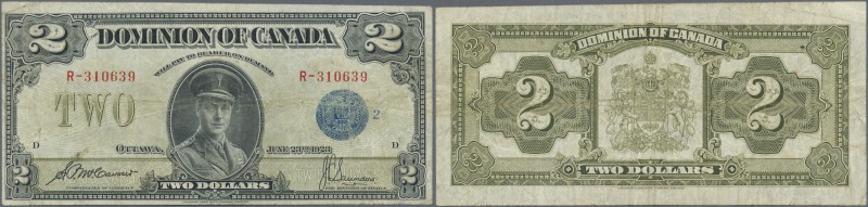 Canada: 2 Dollars 1923 P. 34, used with several folds and creases, no holes or t...