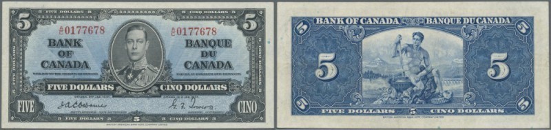 Canada: 5 Dollars 1937 in excellent condition, just a slightly horizontal fold a...