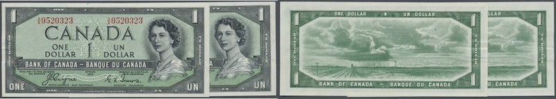 Canada: Set of 2 consecutive banknotes 1 Dollar 1954 ”Devil Face”, paper clip di...