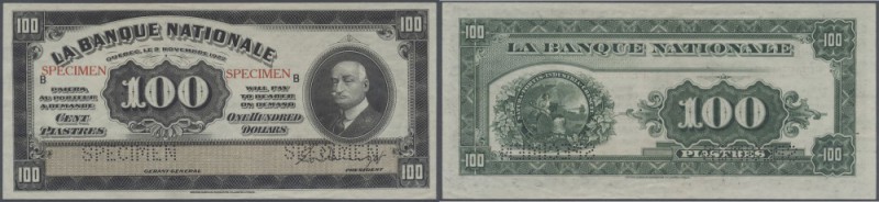 Canada: 100 Dollars / 100 Piastres 1922 Specimen P. S875s issued by ”La Banque N...