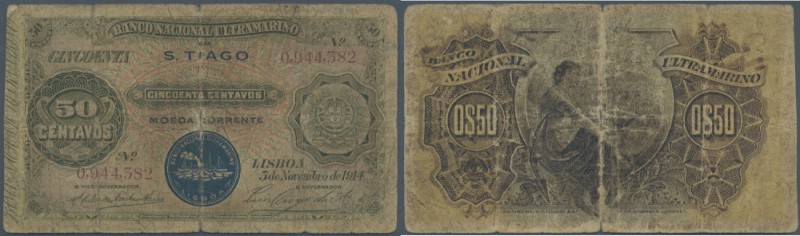 Cape Verde: 50 Centavos 1914 with ovpt. S.TIAGO and seal type II at lower center...