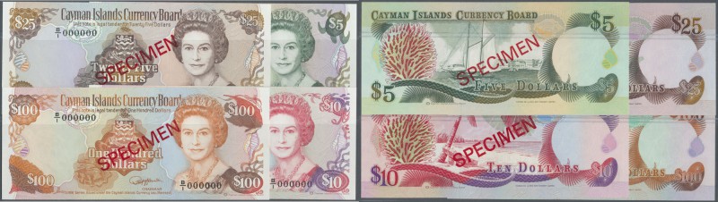 Cayman Islands: set of 4 SPECIMEN notes containing 5, 10, 25 and 100 Dollars 199...