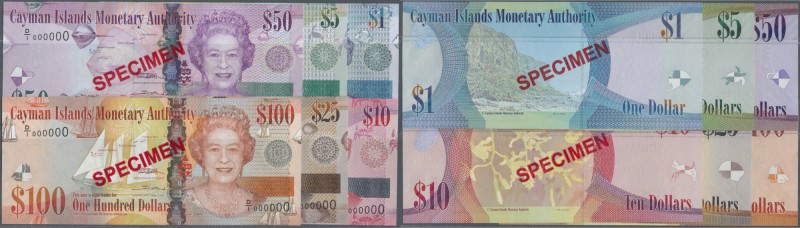 Cayman Islands: set of 6 Specimen banknotes containing 1, 5, 10, 25, 50 and 100 ...
