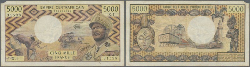 Central African Republic: 5000 Francs ND(1979) P. 7, used with folds and a small...