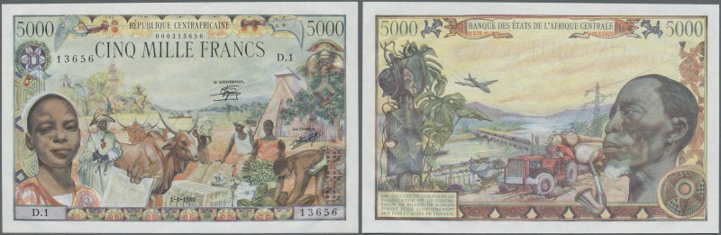 Central African Republic: 5000 Francs 1980 P. 11 with only one light dint in exc...