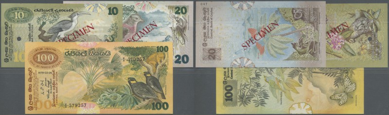 Ceylon: set of 3 Specimen notes 10, 20 and 100 Rupees ND P. 86s-88s in condition...