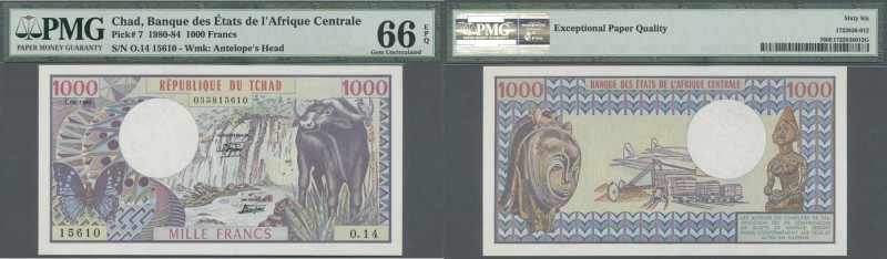 Chad: 1000 Francs ND(1980-84) P. 7, condition: PMG graded 66 GEM UNC EPQ.