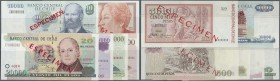 Chile: set of 6 Specimen notes containing 500 Pesos 1999, 1000 Pesos 1999, 5000 Pesos 1993, 10.000 Pesos 1998, 2000 Pesos 1997 and 20.000 Pesos 1998, ...