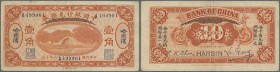 China: Bank of China 10 Cents 1917 P. 43b, vertical folds, traces of use, condition: F+ to VF-.