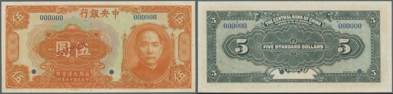 China: The Central Bank of China 5 Dollars 1926 Specimen P. 183s in condition: U...