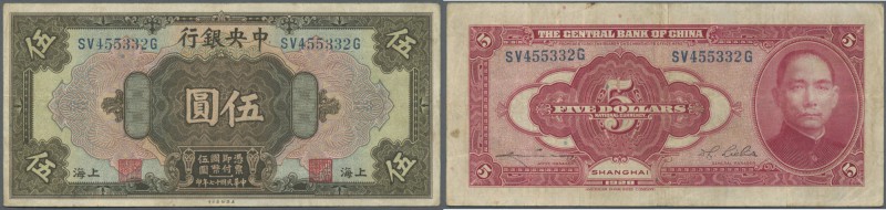 China: 5 Dollars 1928 The Central Bank of China P. 196d, used with several folds...