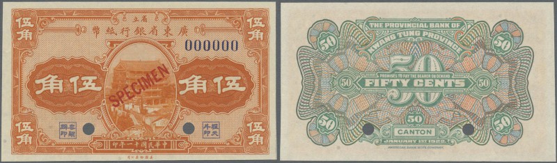 China: 50 Cents Kwangtung 1922 Specimen P. S2408s in condition: UNC.