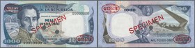 Colombia: 1000 Pesos 1982 Specimen P. 424as, pinholes, small glue residuals in corners on back, condition: XF.