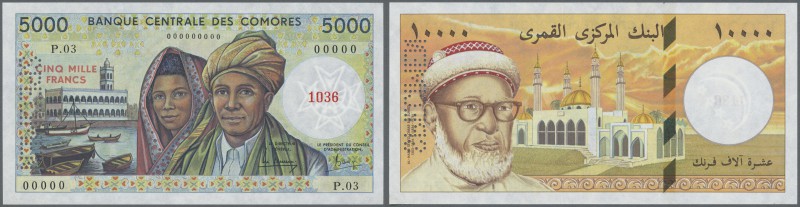 Comoros: set of 3 Specimen notes containing 2500, 5000 and 10.000 Francs ND(2005...