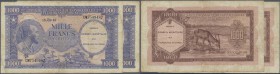 Congo: set of 2 notes 1000 Francs 1962 P. 2, bank cancelled with ”star” cancellation holes, used with folds and stain dots in paper, no holes or tears...