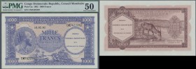 Congo: 1000 Francs 1962 P. 62a, PMG graded: 50 About Uncirculated