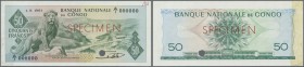 Congo: 50 Francs 1961 SPECIMEN, P.5as in excellent condition, traces of glue at right border on back and tiny pinholes at upper left center. Condition...