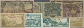 Congo: set of 4 notes containing 5 Francs 1943 (F), 20 Francs 1959 (VF-), 5 Francs 1930 (VG) and 500 Francs 1957 (G to VG). (4 pcs)
