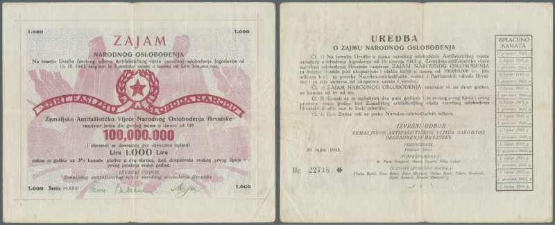 Croatia: 100.000.000 Lira 1943 P. S133, used with folds, minor center hole, no t...